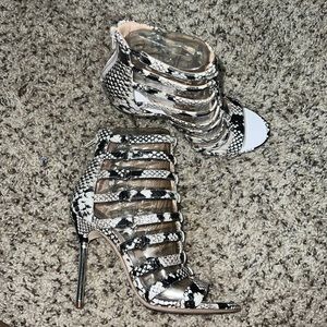 Aldo Black/White Snakesin Caged Heels